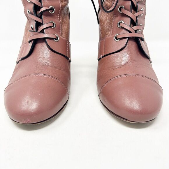 Stuart Weitzman Veruka Leather Lace Up Rose Mauve Boots 8 - Picture 5 of 11